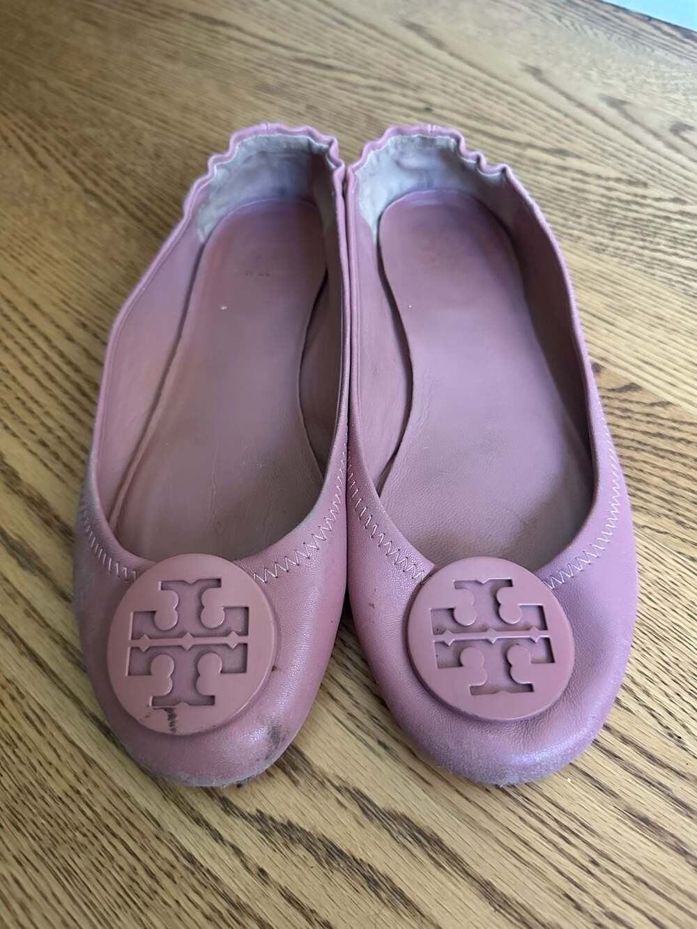 Tory Burch Minnie Travel Ballet Flats Pink Leather